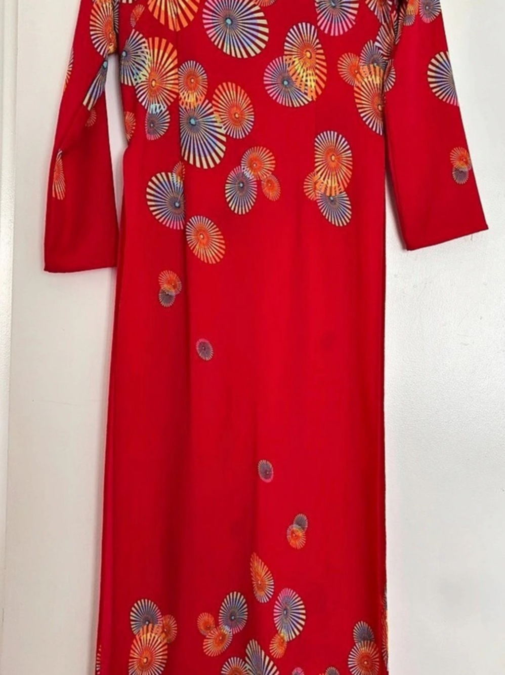 Vintage Geometric Maxi Dress in Red Size Medium